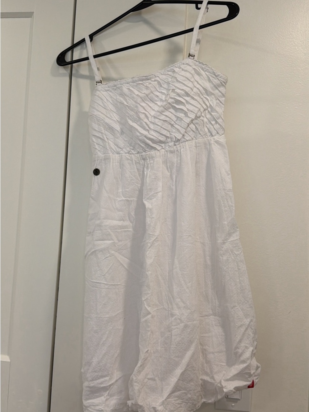 White Ruched Bodice Mini Dress with Adjustable Straps